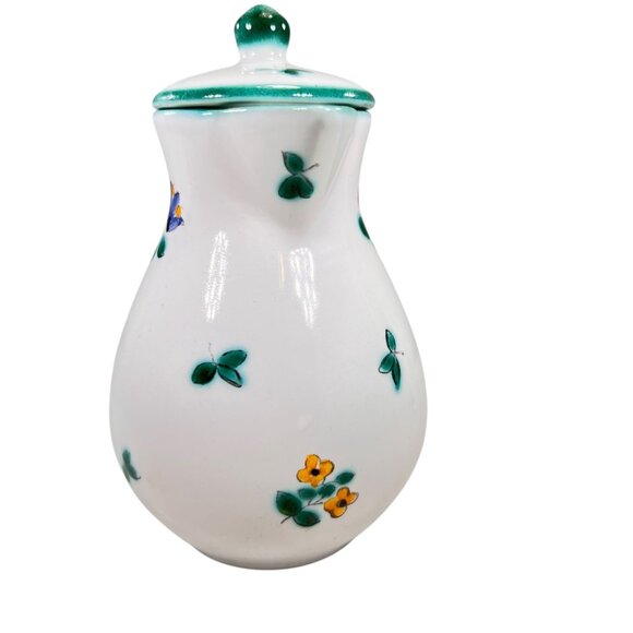 Vtg Gmundner Keramik Alpine Flowers Creamer Pitcher with Lid Hand Painted Green - Picture 4 of 15